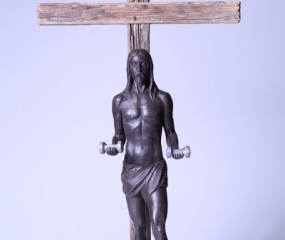 Cross training with Jesus-Curls Sculpture By Shelly Fireman