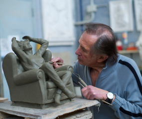 Shelly Fireman working on Penny sculpture